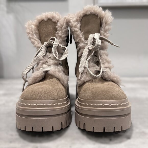 Sam Edelman Kyler Boots Combat Fur Size 6.5 Washed Taupe Beige Comfortable Warm - Picture 9 of 12